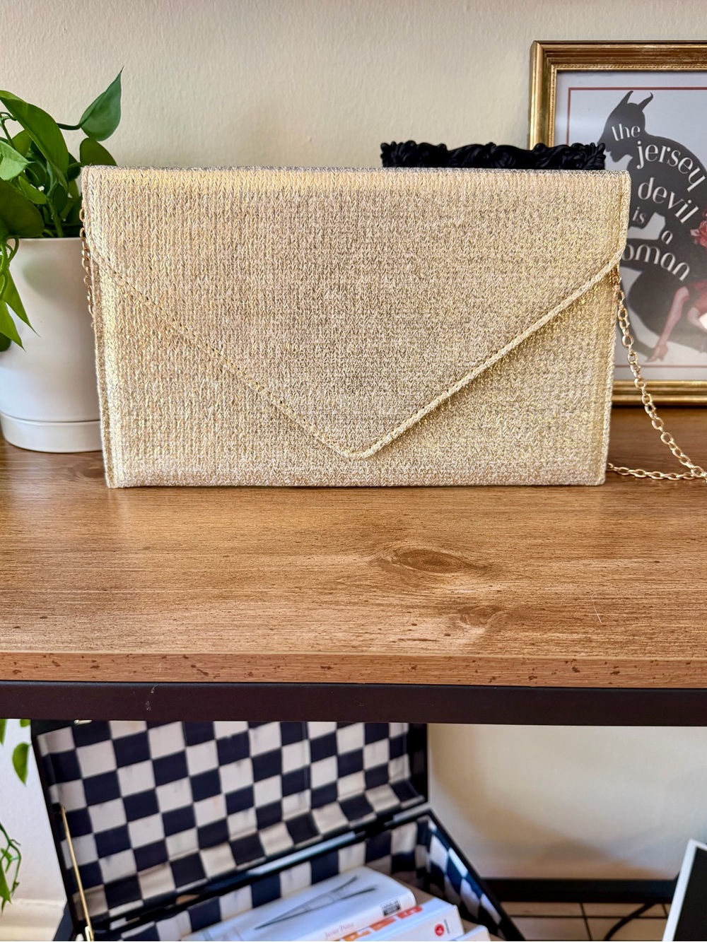 Gold Metallic Formal Clutch with Chain Strap